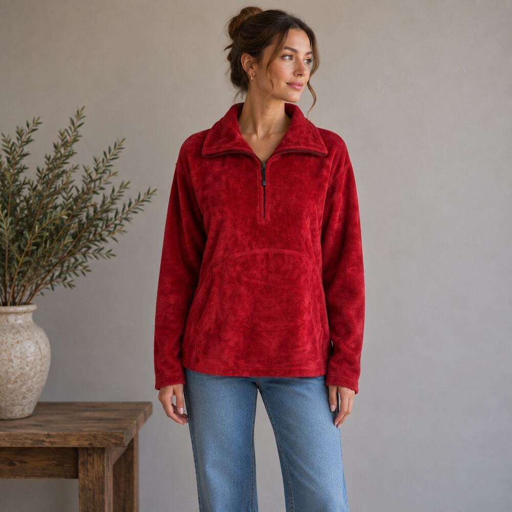 Obermeyer Red Fuzzy Long Sleeve quarter Zip Small